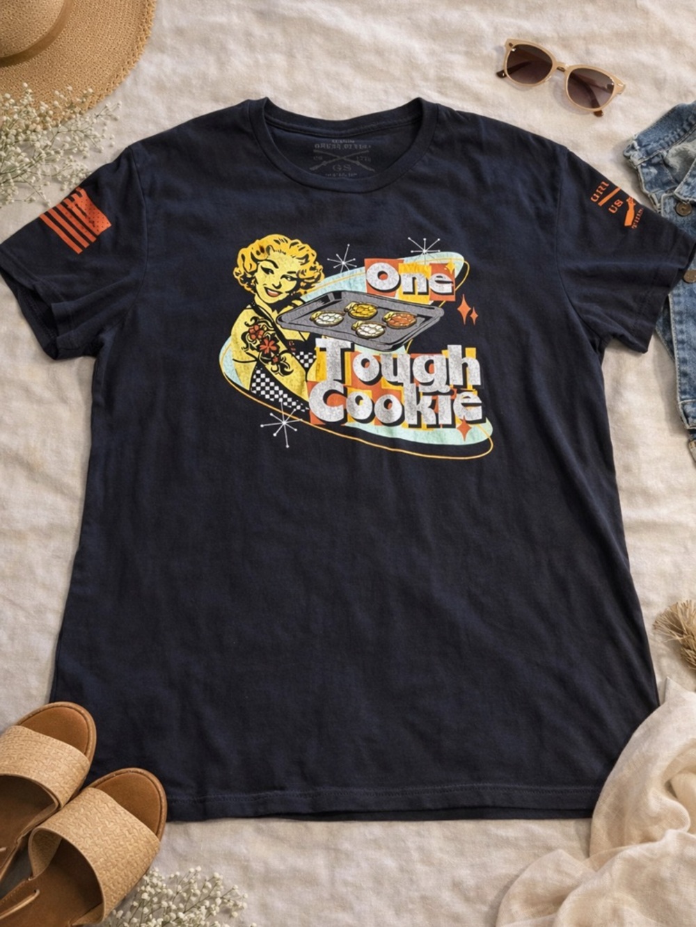 Grunt Style Graphic Tee XL One Tough Cookie Shirt Black Patriotic Graphic Top
